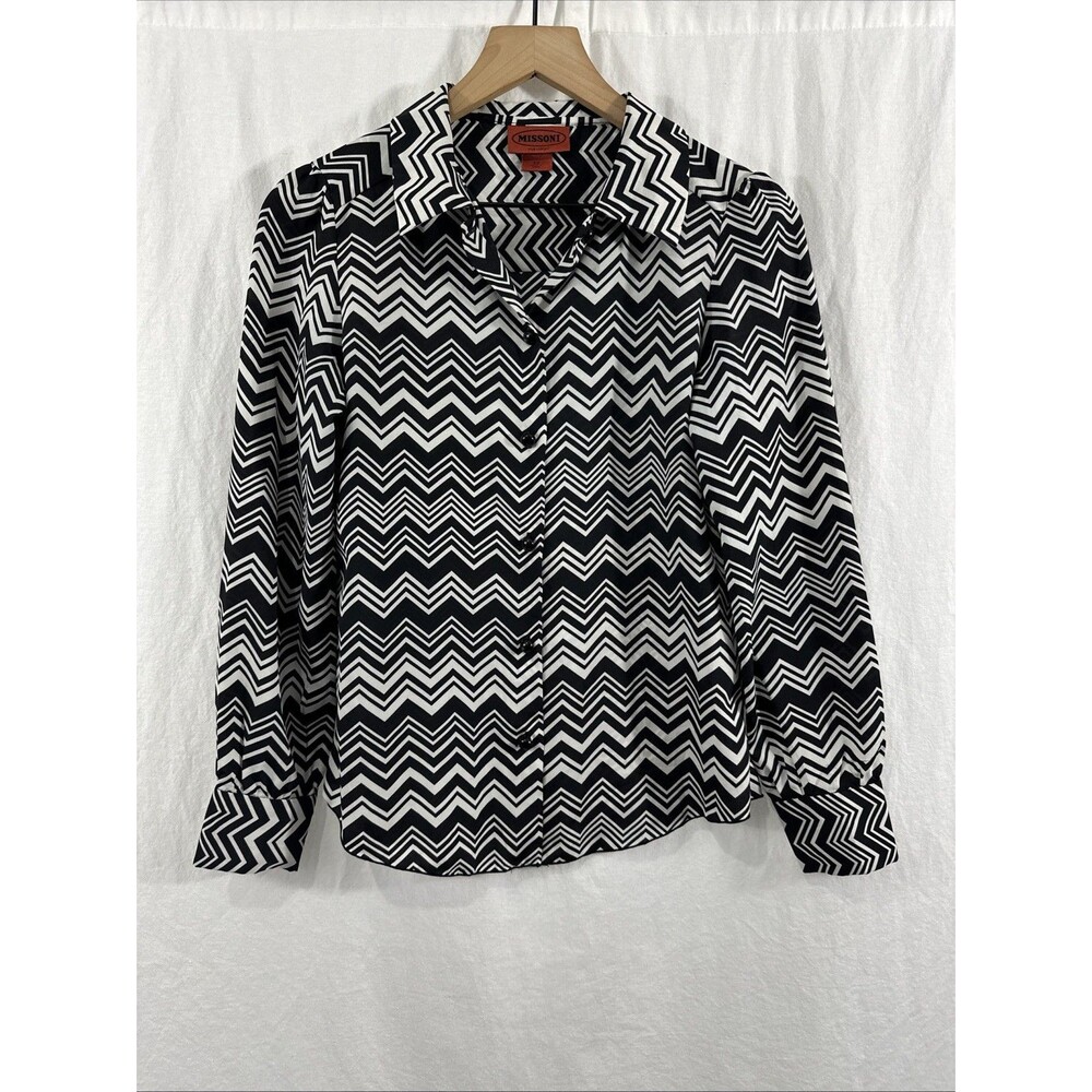 Missoni For Target Black White Chevron Button Front Top Womens Sz XS Career
